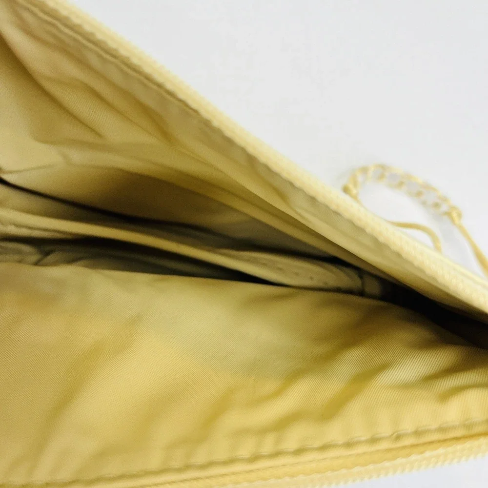 Estee Lauder‎ Travel Case Makeup Bag Pouch Beaded Handle Beige 9x5
